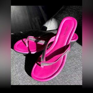 Women’s Hot Pink Wedge Heel Platform Rhinestone Sandals Shoes 8